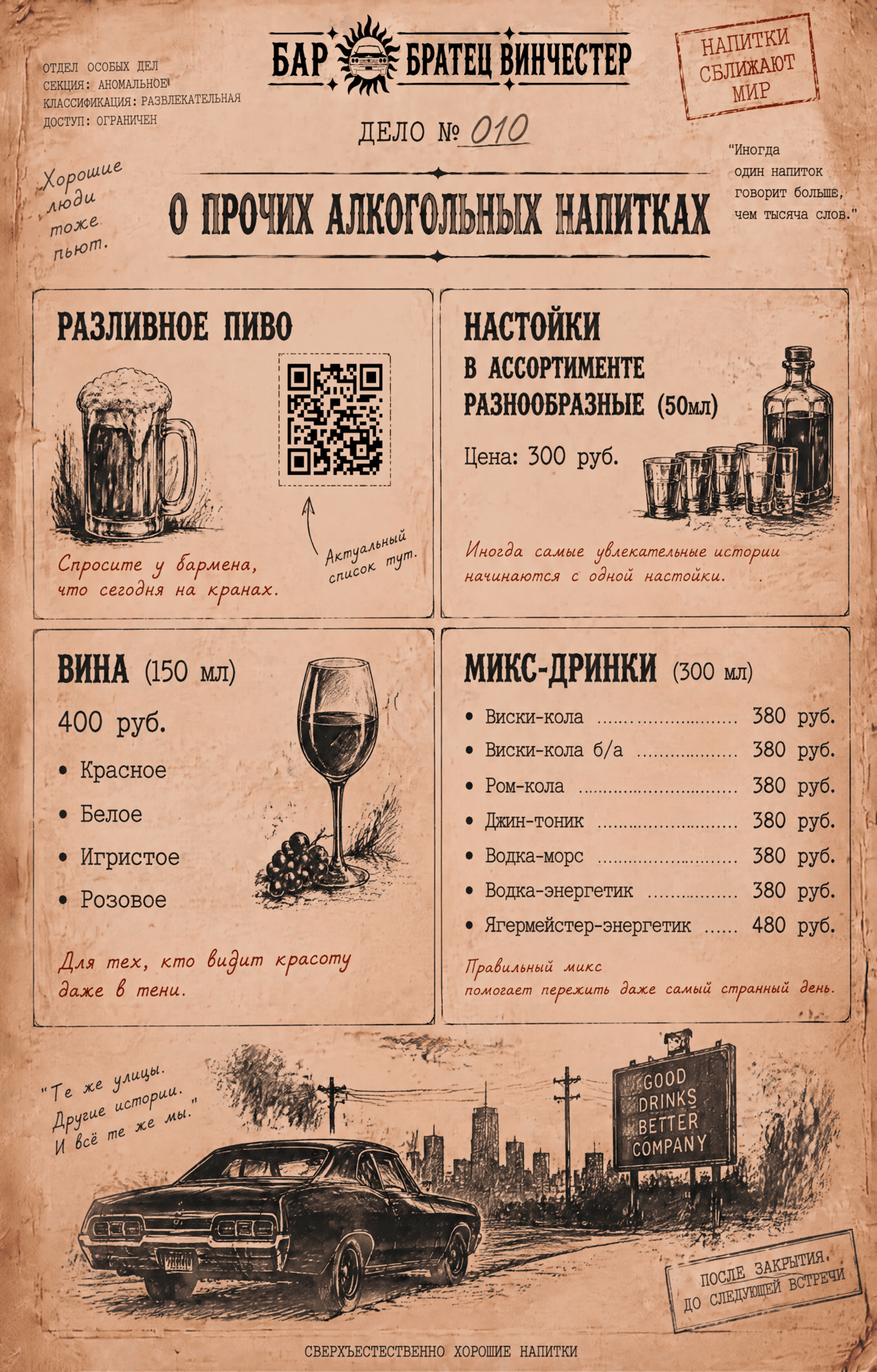 Меню — Прочее алкогольное